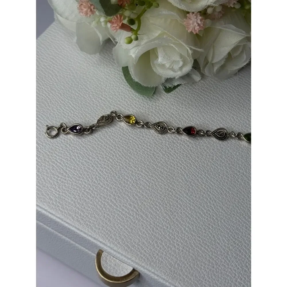 925 Sterling Silver Amethyst Citrine Garnet Peridot Topaz Bracelet Length 7.5 In